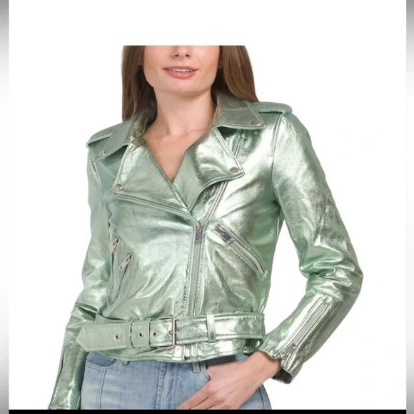 Walter Baker Allison Metallic Leather Moto Jacket -Lambskin - Size S NEW - Picture 3 of 17